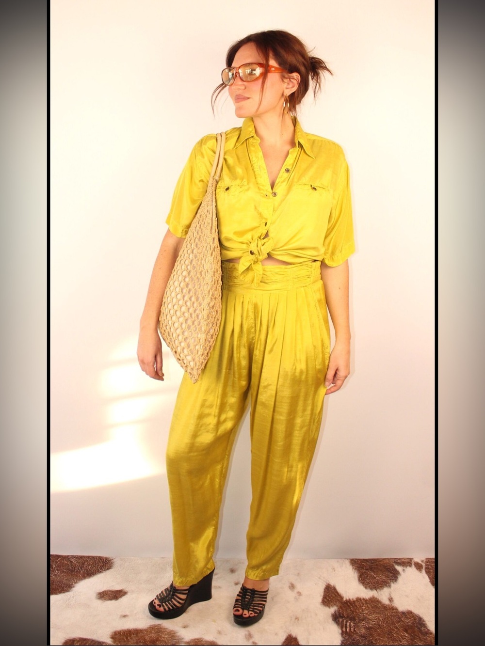 Rayon High-Waist Women’s Set in Chartreuse